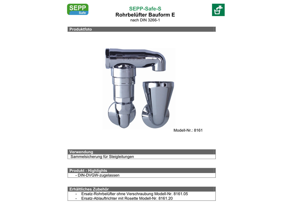 Seppelfricke SEPP Safe Unterputz-Rohrbelüfter, Bauform E, einfach